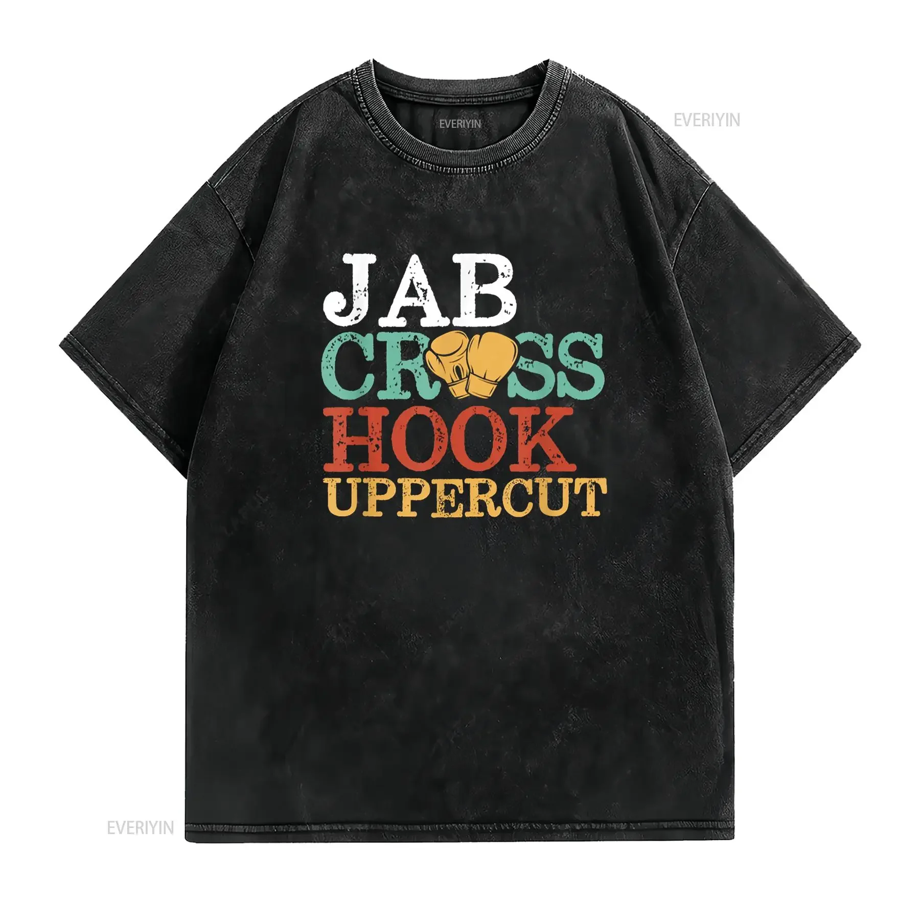 Jab Cross Hook Uppercut Boxer Workout Women Kickboxing T Shirt vintage Washed Stylish fashion Slightly Top For Everyday Wear