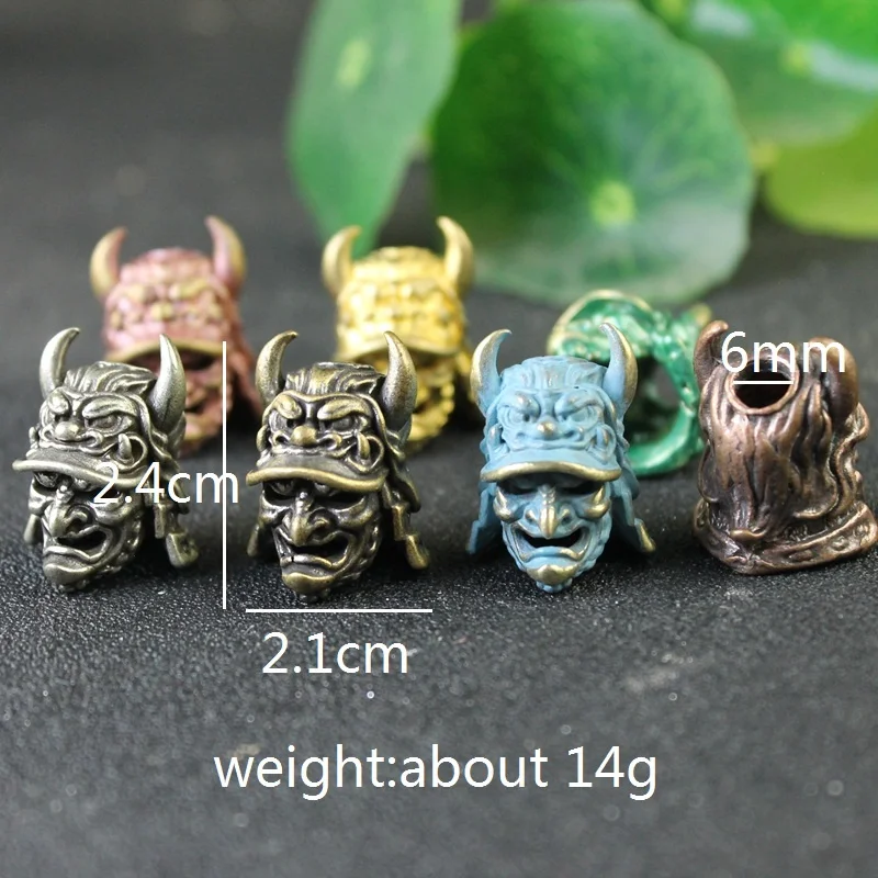 Japanese Eagle Nose Samurai Helmet Knife Beads Woven Paracord Lanyard Pendants Outdoor EDC Umbrella Rope Brass DIY Accessories