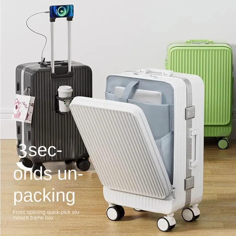 Hot Sale Koffer Multifunctionele Reistassen 18 "28" Voorste Bagage Usb Telefoonhouder Cabine Koffers Handbagage Trolley Koffer