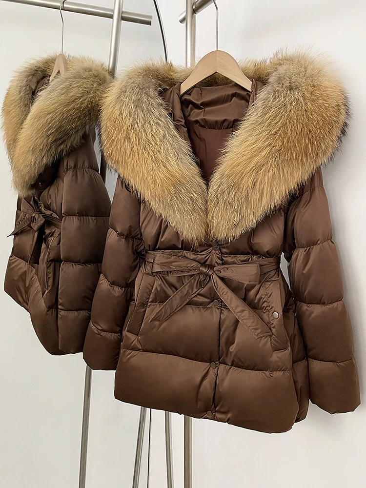 OFTBUY Winter 90% Duck Down Jacket Women Luxury Large Natural Silver Fox Fur Hooded Thick Warm Female Parkas Waterproof