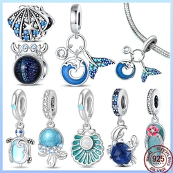100% 925 Sterling Silver Shiny Zircon Beads Ocean Beach Series Summer Suitable Fit 3MM Original Bracelet Diy Jewelry Gift