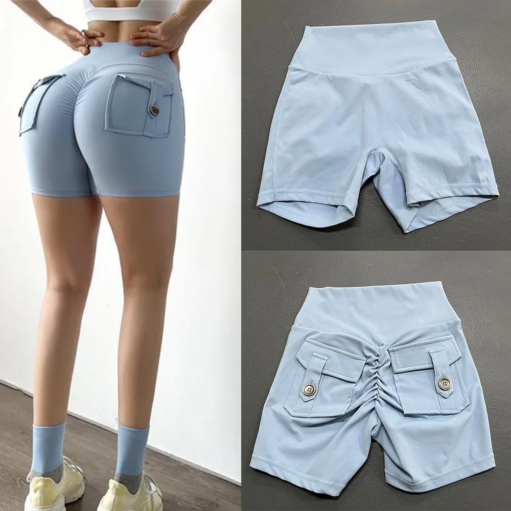 

Fashion High Waist Yoga Shorts Scrunched Butt with Pocket Sports Shorts Quick Drying Gym Leggings Women