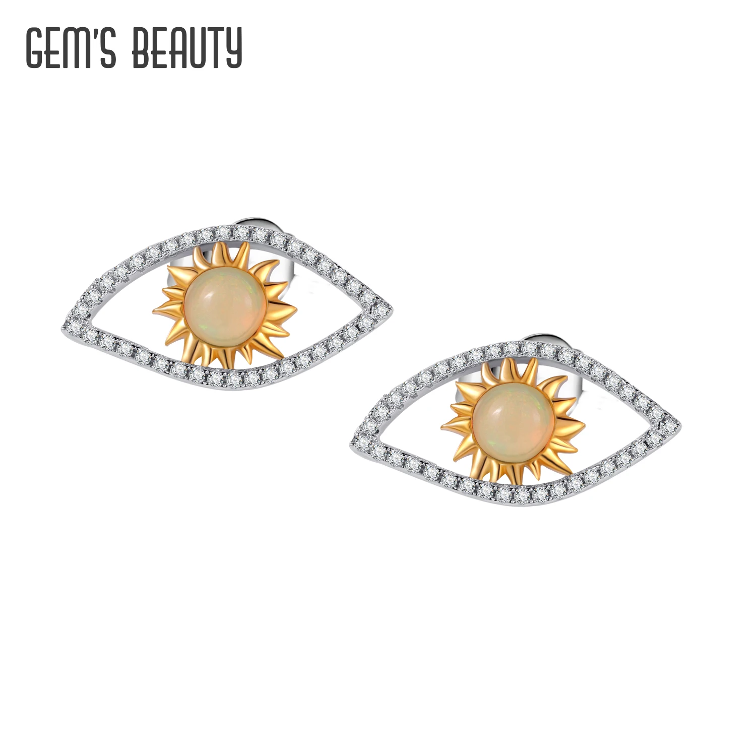 

GEM'S BEAUTY Devil's Eye Ear Studs Earrings For Women 925 Sterling Silver Natural Opal Gemstone Original Designer Brincos