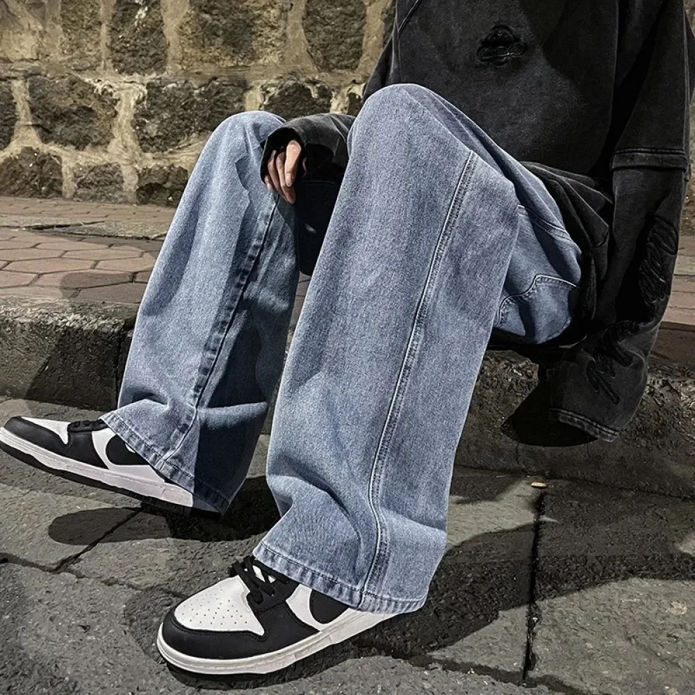 Casual Mens Wide Leg Jeans Streetwear Fashion Denim Trousers Straight Loose Fit Comfortable Mid Waist Season New Bottoms