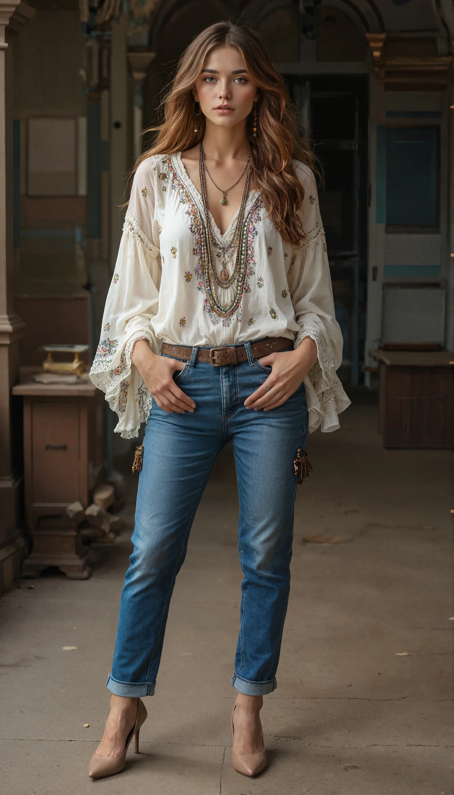 Women's Ethnic Bohemian Blouse V-Neck Long Sleeve Vacation Top Retro Print Lace Splicing Casual Vintage Shirt for Autumn