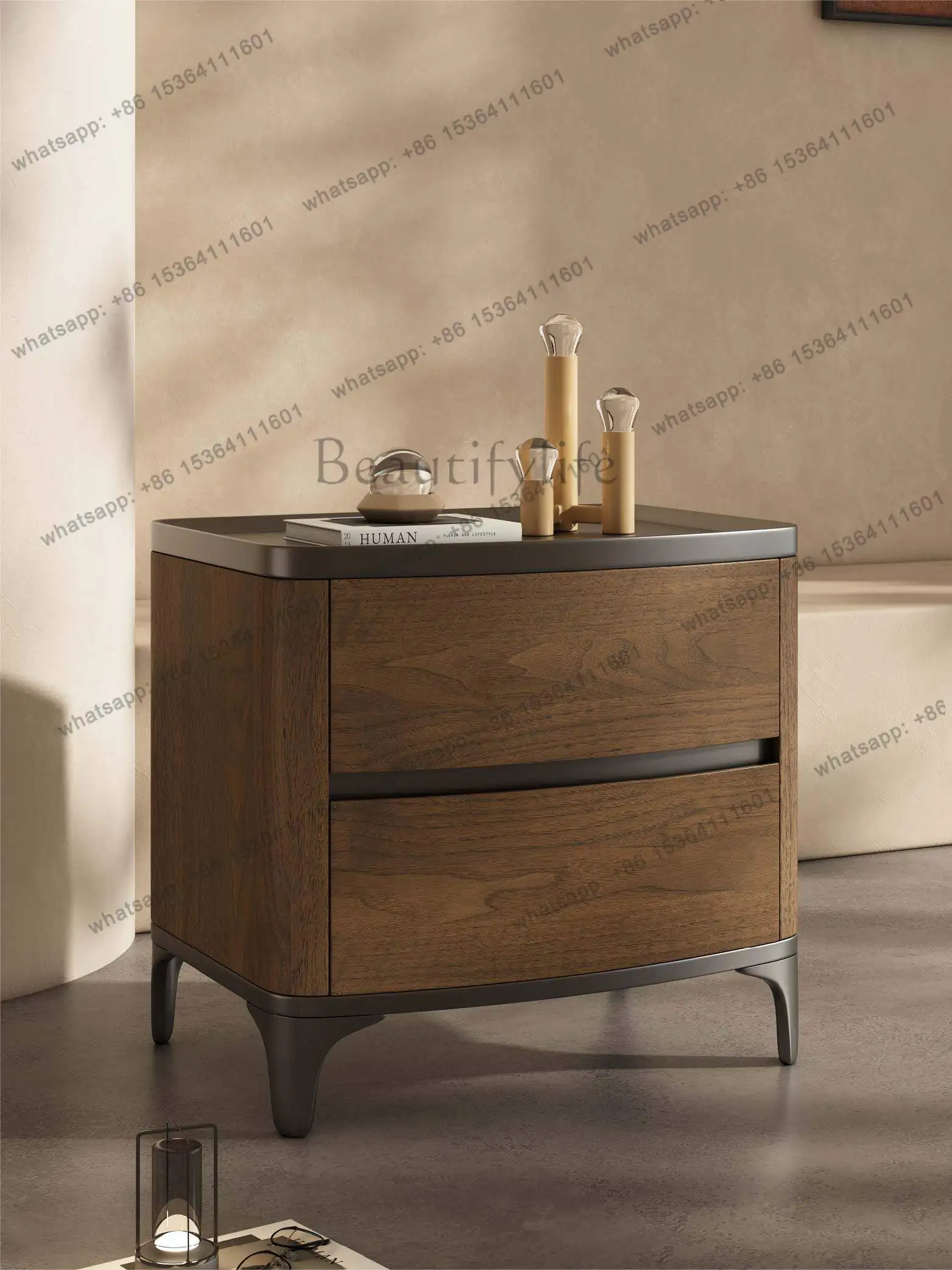 Modern simple natural wood, small apartment bedroom storage bedside cabinet