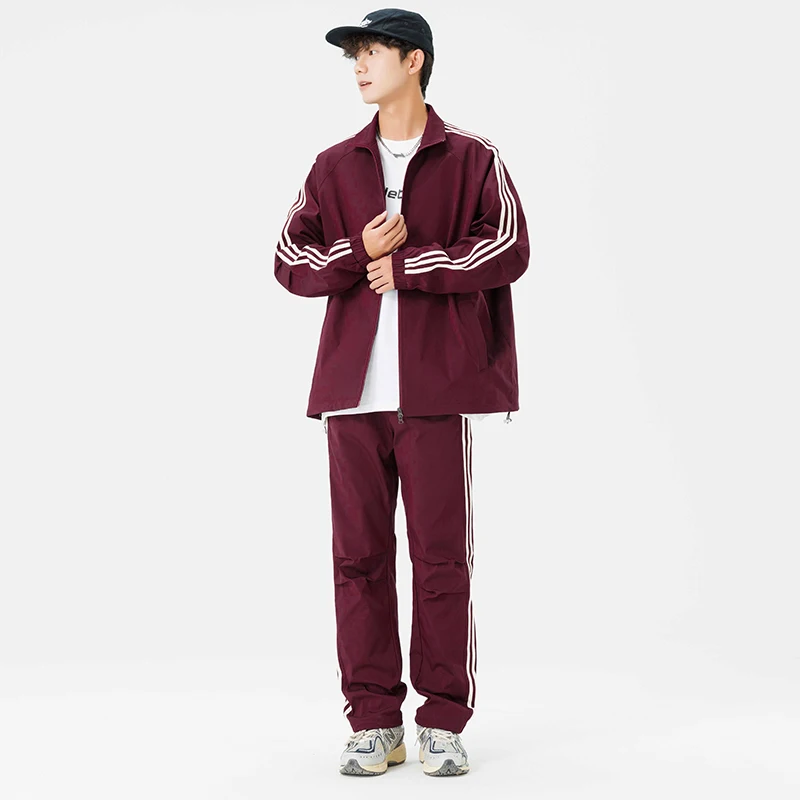 

Autumn Classic Striped Two Pieces Set Students Waterproof Suit Men Stand Collar Top Casual Jogging Outdoor Sweatpants Couple2025