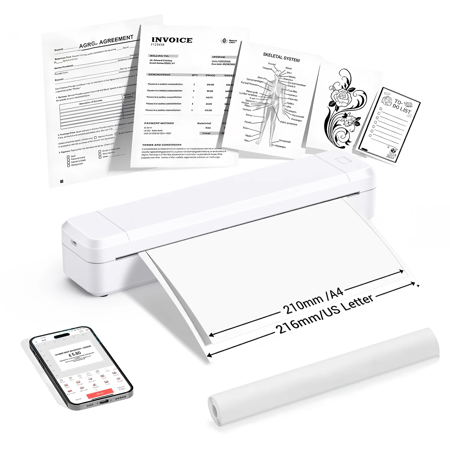 

Беспроводной портативный термопринтер Marklife X8 без чернил, поддерживает формат A4, для путешествий, дома и офиса. Совместимо с iOS