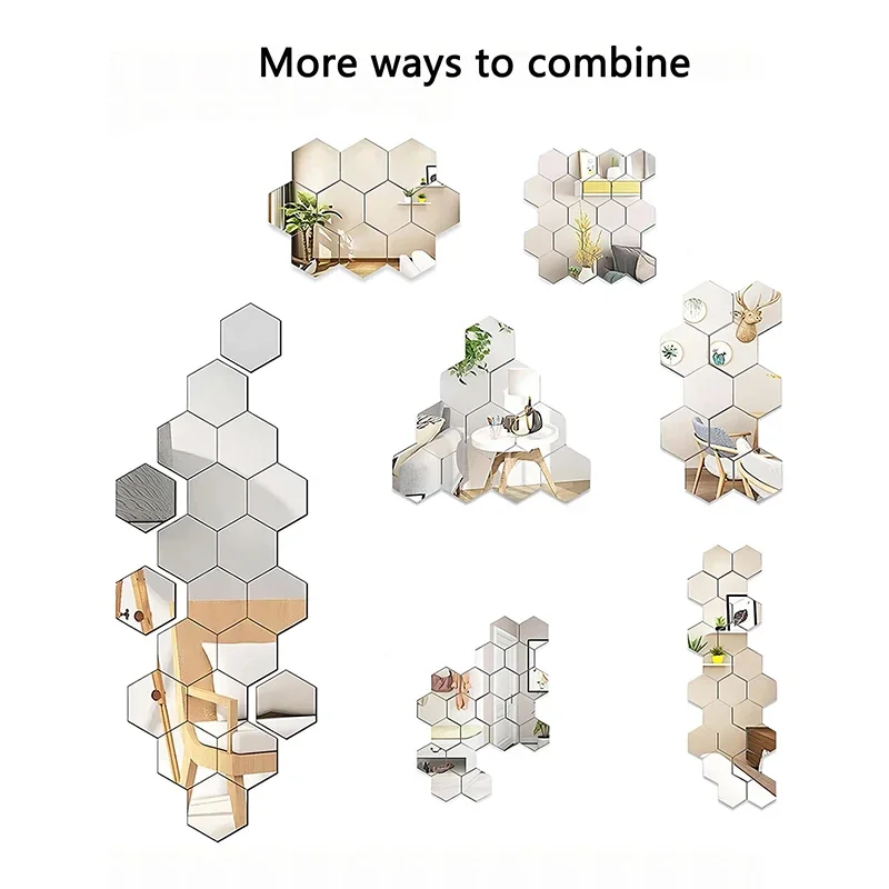 

Hexagon Mirror Wall Panels Self-Adhesive Peel & Stick Waterproof Tiles for Bathroom Living Room DIY Home Decor Anti-Fog