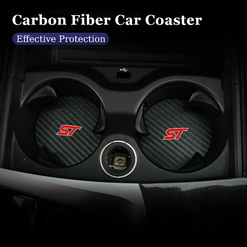 2Pcs Car Carbon Leather W ater Cup Pad Anti-noise Coaster Mat For Ford ST Focus mk2 mk3 Fiesta mk7 Ranger Mondeo mk4 S-MAX Kuga - view 5