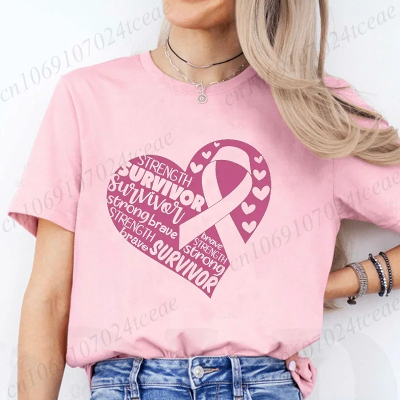 

Женская футболка с розовой лентой, одежда в стиле Харадзюку, уличная футболка, повседневные топы, футболки, модная новая футболка с информацией о раке молочной железы, футболка с любовью
