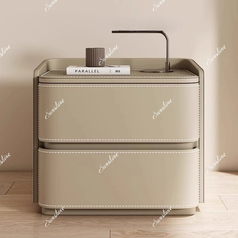 Creative Solid Wood Modern Simple Saddle Leather Bedroom Bedside Table Small Alternative Storage Box
