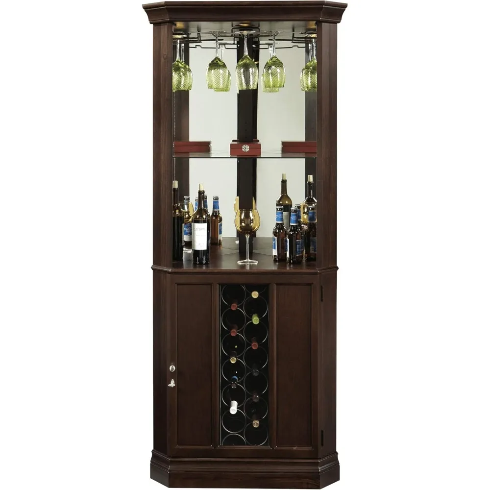 Piedmont III Corner Wine & Bar Cabinet 690-007 – Espresso Finish, Home Liquor Storage, Touch-Lite Switch, Stemware