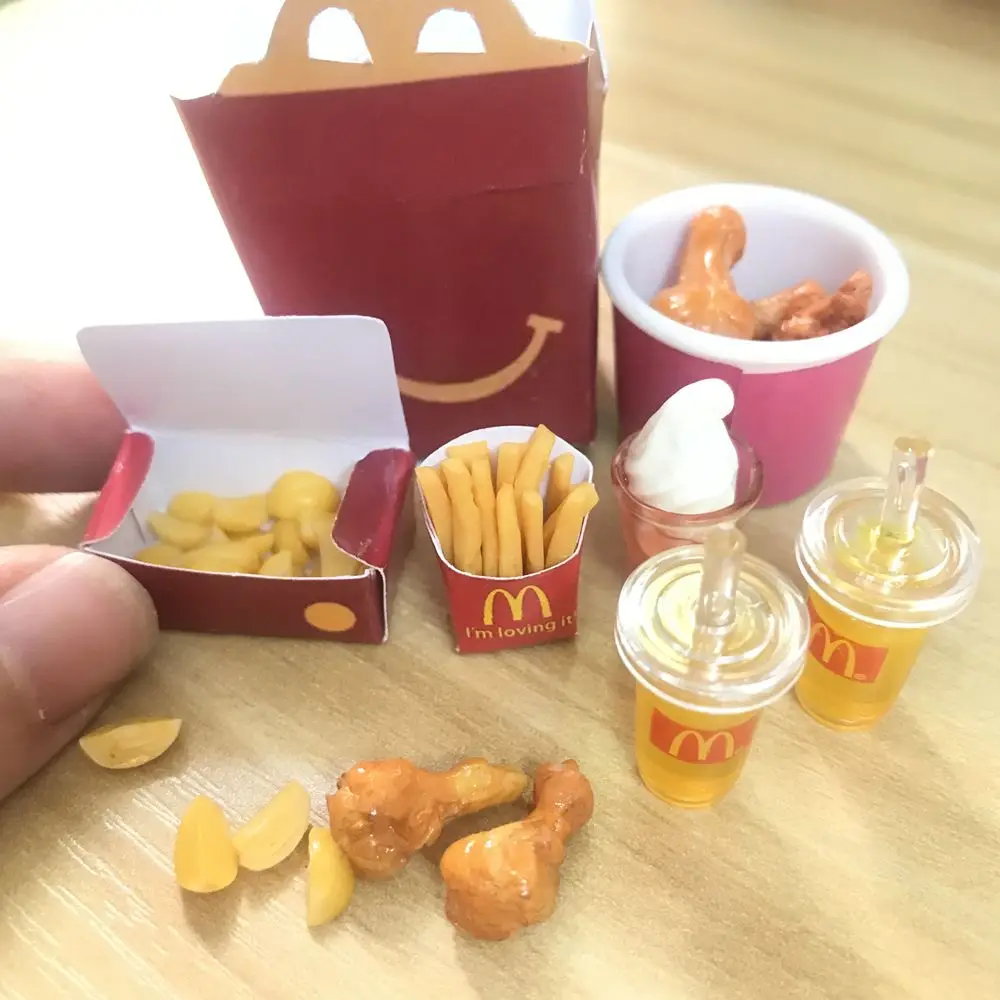 Nieuwe 1/6 Schaal Dollhouse Miniatuur Gebakken Chips Kip Been Ijs Oranje Sap Mini Fast Food Voor Poppenhuis keuken Spelen Speelgoed