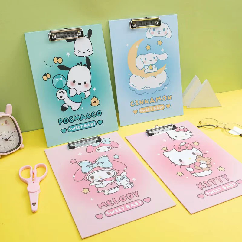 Imagem -05 - Anime Sanrio Figura Board Clip Arquivos Escrevendo Papelaria Papéis de Teste Hard Pad Hello Kitty Minha Melody Kuromi Presente do Estudante 1pc