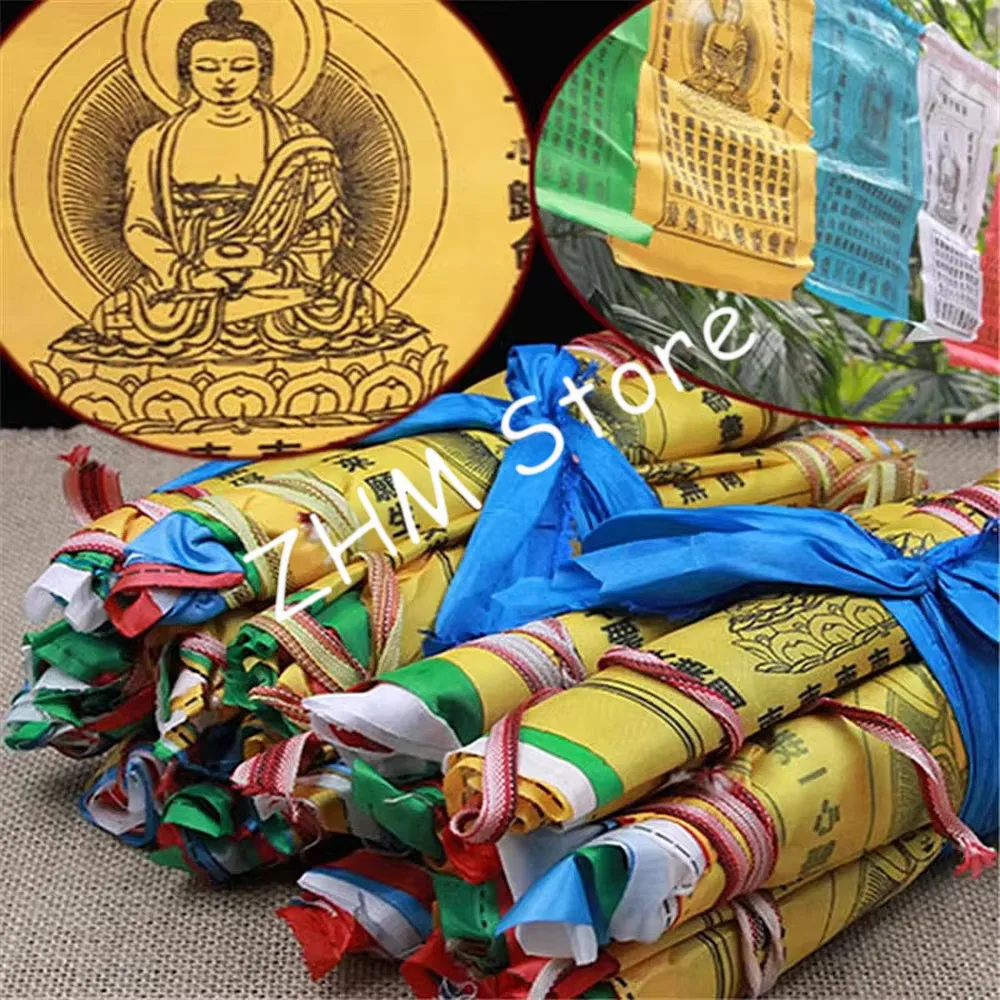 Chinese Characters Amituofo Silk Prayer Flag , Clear Handwriting Religious 25pcs/string Flags
