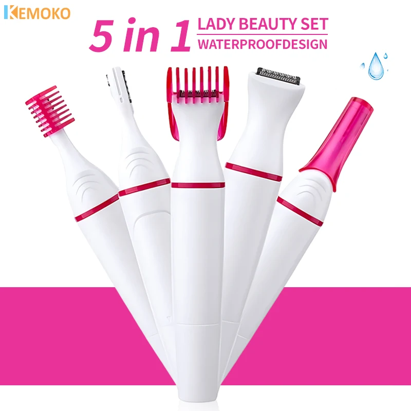 5 in 1 Women Electric Hair Removal Shaver Female Shaving Machine Mini Shaving Trimmer Razor Multifunction for Eyebrow Underarm