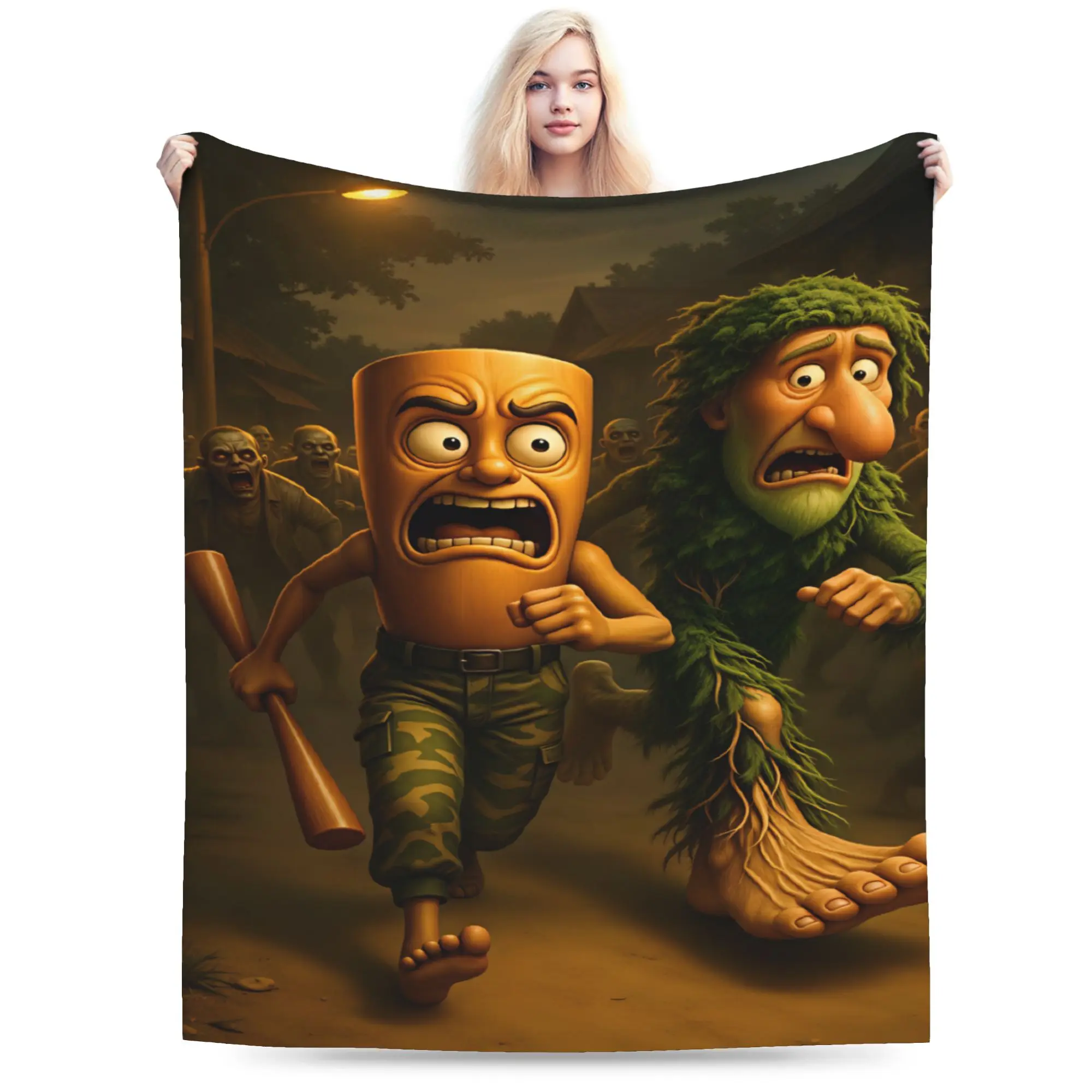 Soft Cozy Throw Blanket Travel Office Tung Tung Sahur Zombie Escape Run Horror Blanket Flannel Bedspread For Home Sofa Bed Cover