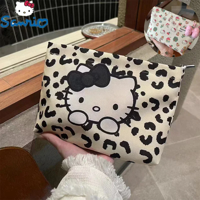 

Sanrio Hello Kitty Storage Bag Kawaii Girls Makeup Bag Large Capacity Portable Handheld Simple Cartoon Coin Purse Christmas Gift