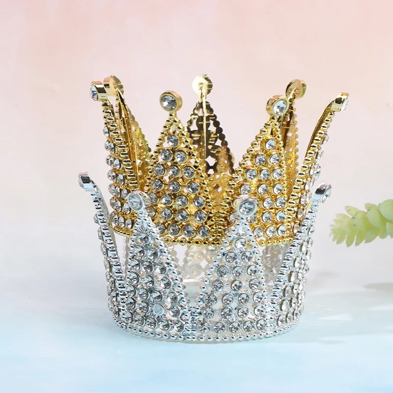 Crown Cake Topper Crystal Pearl Tiara Kids Hair Ornament Birthday Party Supplies