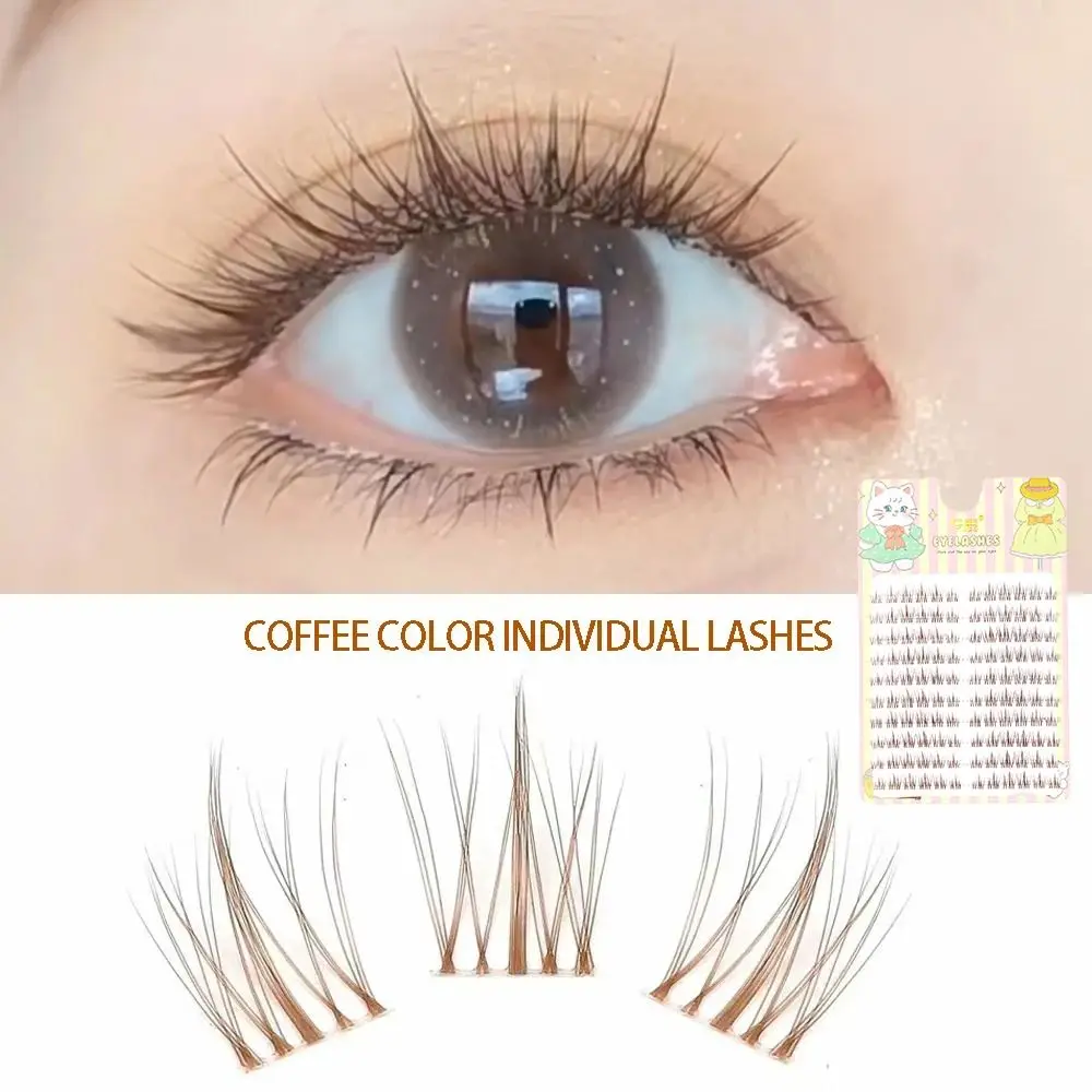 Coffee Color Individual Lashes Long Natural Transparent Stem False Eyelashes Invisible Band Soft Clusters Lashes