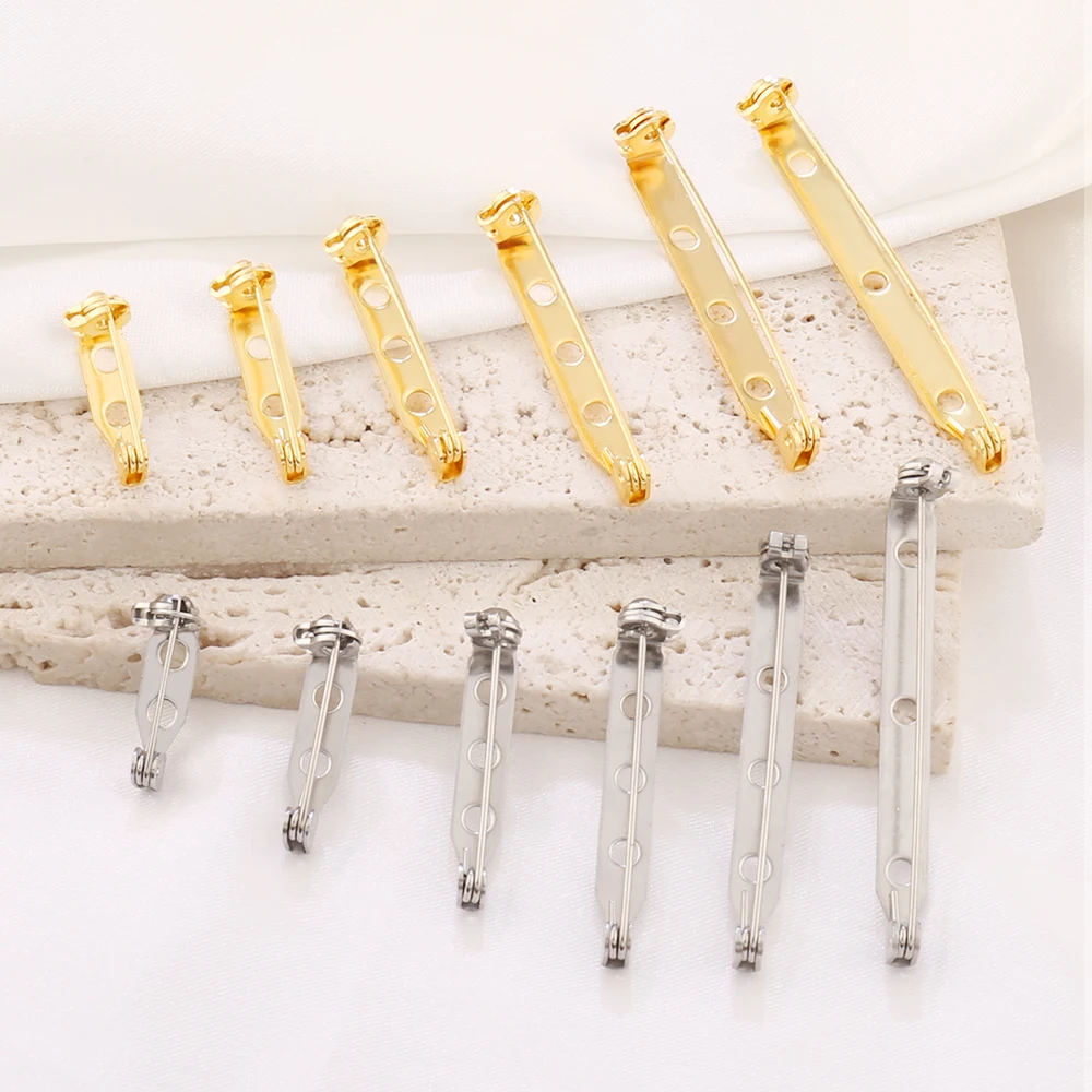 Afbeelding 6: 10 stks 17-45mm Broche Clip Base Pins Zilver/Goud Kleur Blank Safe Lock Broche Pin Base Badge houder Voor DIY Sieraden Maken