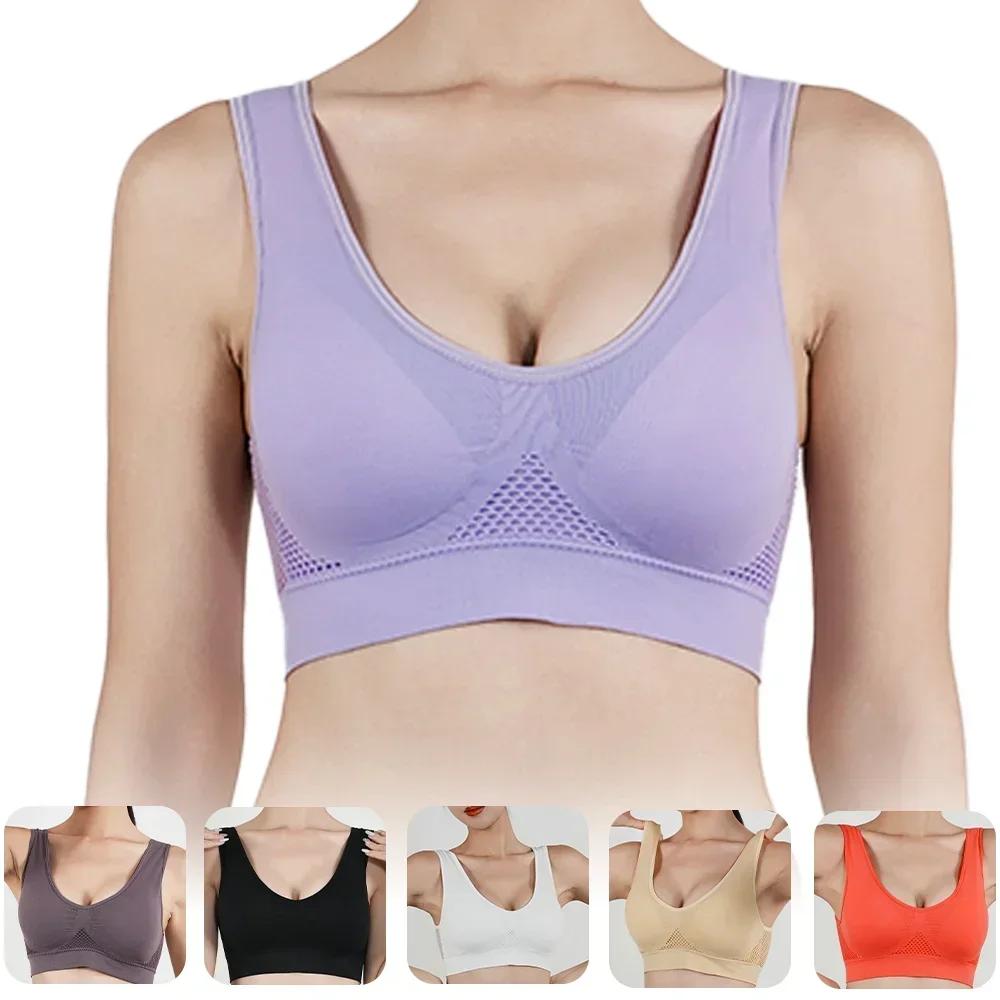3Pcs Women Large Sports Bra No Steel Ring Seamless Bra Anti Sagging Gathering Bralette Pad Gym Runing Bras Yoga Vest Underwear