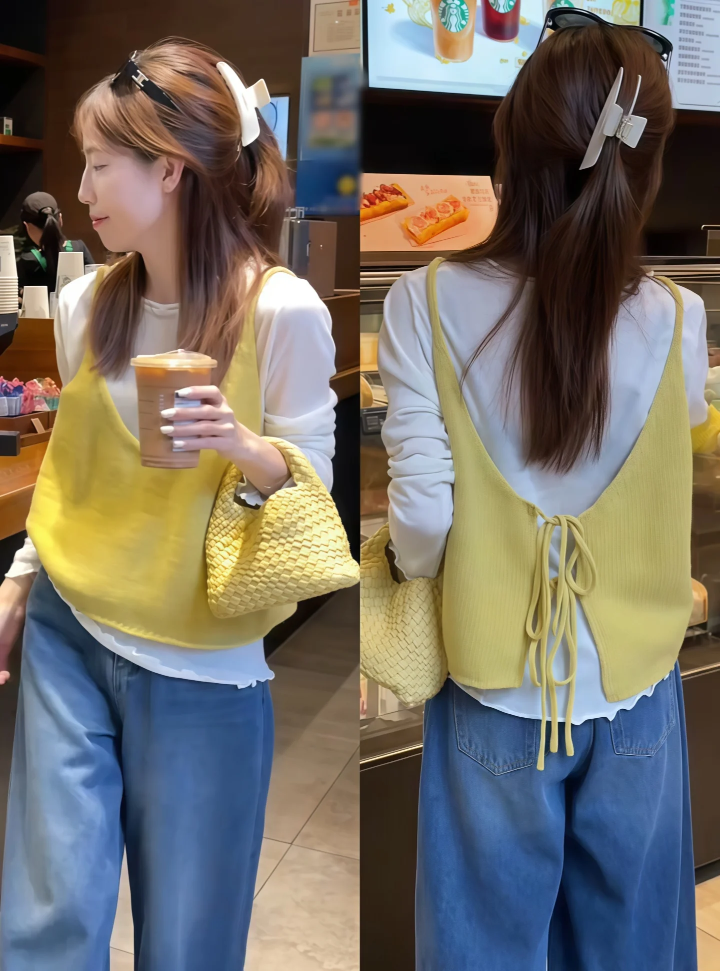Chic Knitted Long Sleeve T-Shirt with Back Strap Design round Neck Lace Trim Vest Top Early Autumn New Style Age-Defying Wome...