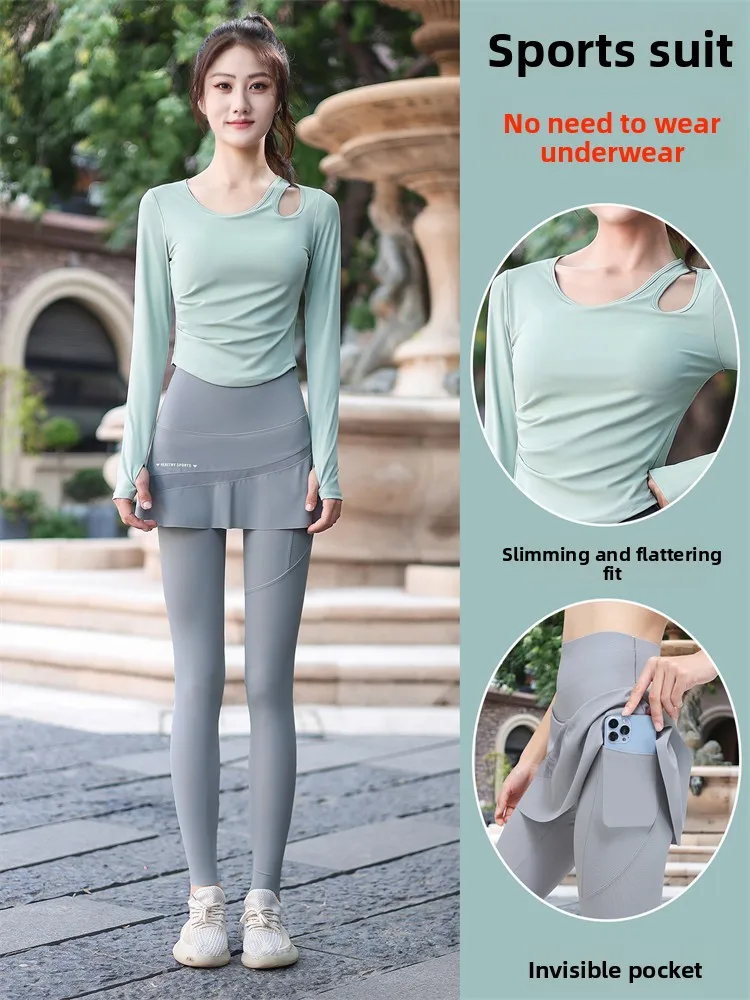 

Новый зимний женский спортивный костюм для йоги и бега: комплект из двух предметов с длинными рукавами, утягивающий, с подкладкой на груди