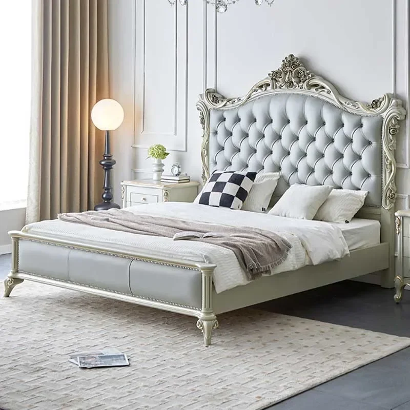 

Современная кровать с изголовьем и местом для хранения, роскошный деревянный каркас кровати в стиле виллы, белый цвет, мебель для спальни