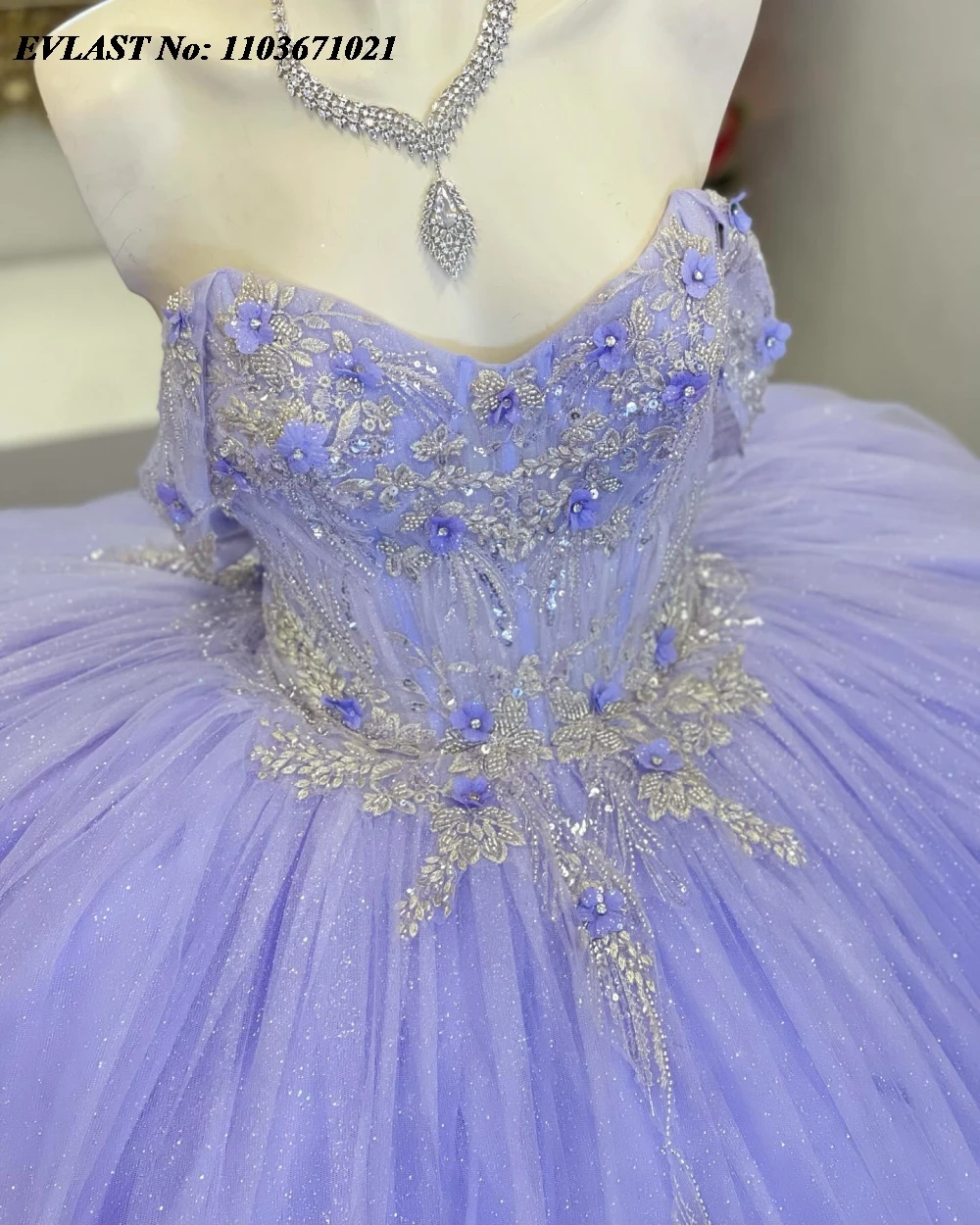 EVLAST Elegancka fioletowa suknia Quinnceanera Suknia balowa Błyszcząca koronkowa aplikacja Frezowanie Meksykański gorset Sweet 16 Vestidos De 15 Anos SQ687