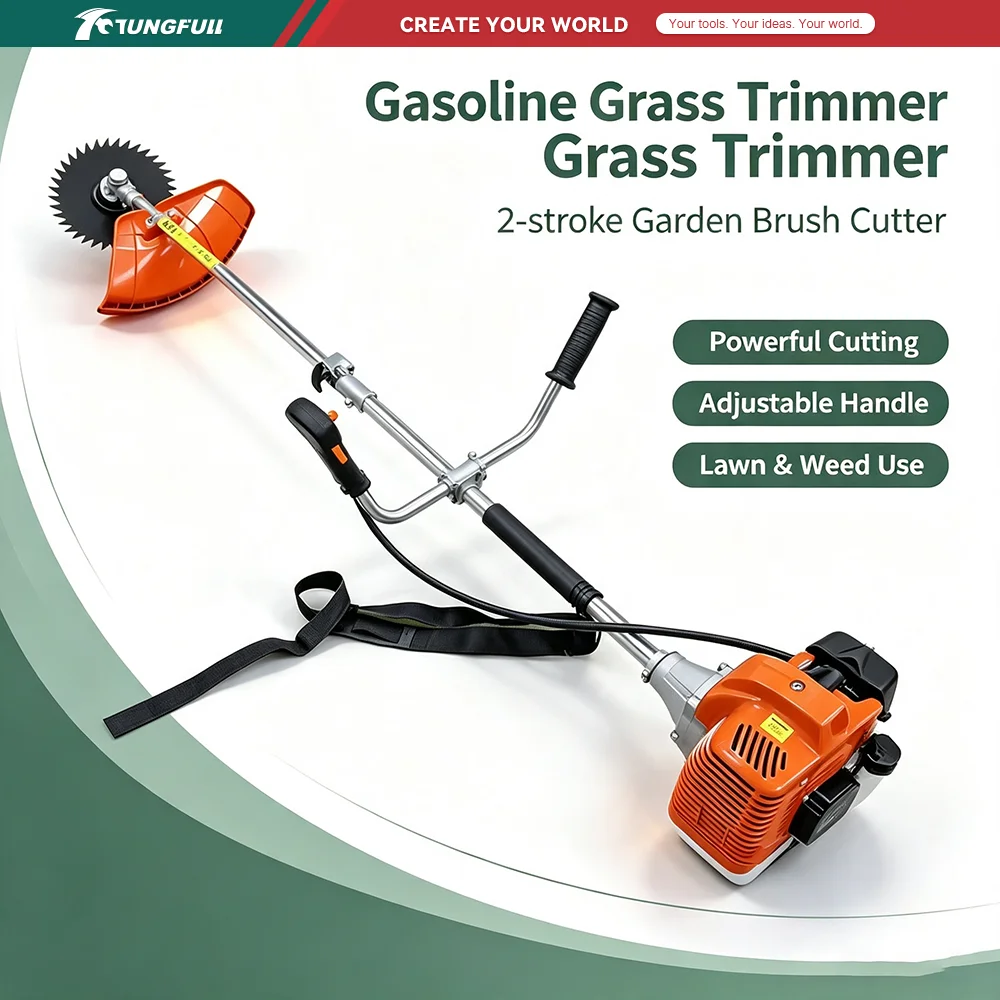 TUNGFULL 4‑in‑1 Backpack Gas Brush Cutter 52cc 2‑Stroke Straight Shaft Grass Trimmer Weed Wacker Weed Eater Lawn Mowing Tool