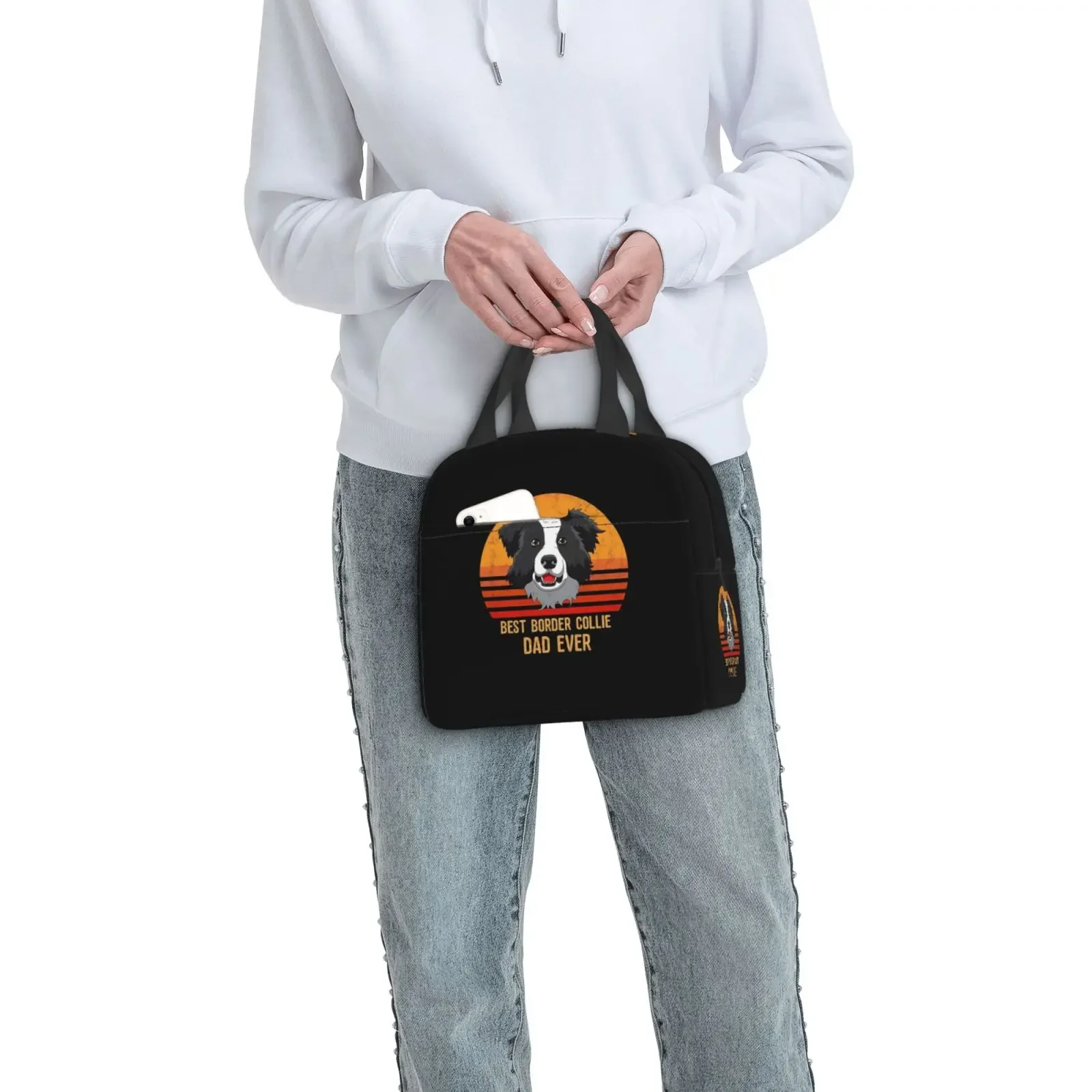 Best Border Collie Dad Ever Lunch Bag for Girls Funny Lunch Box Fun Picnic Cooler Bag Portable Zipper Oxford Thermal Lunch Bags