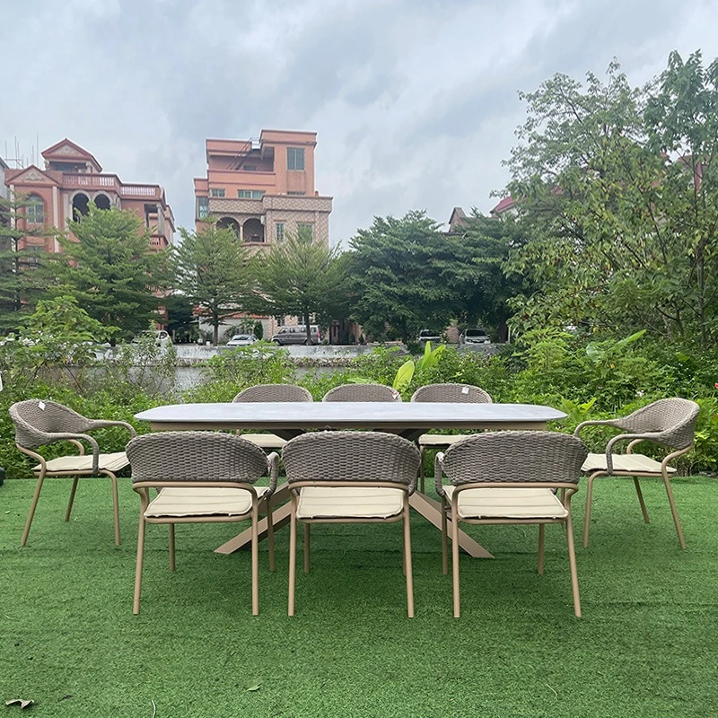 Mesas y sillas de mimbre nórdicas personalizables para ocio al aire libre, silla individual de mimbre para patio y balcón