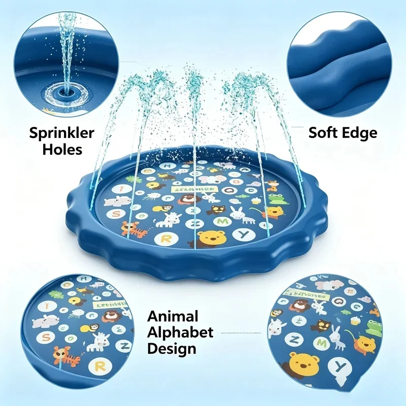 100/170cm Letter Printed Inflatable Water Play Mat for Kids Outdoor Garden Beach Water Game Cushion