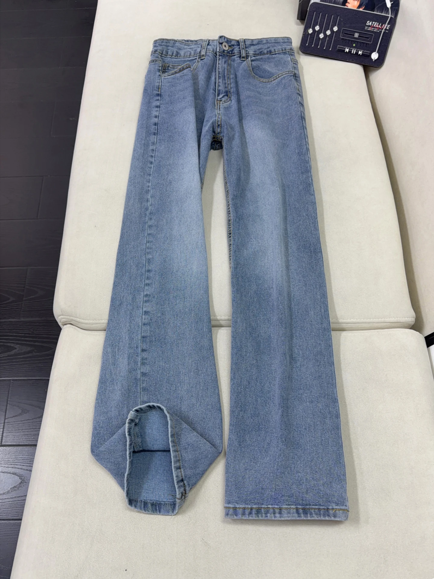 Cleanfit Blue Men's Skinny Jeans High Street American Style Micro Flared Straight Leg Elastic Bend Knife Pants Youth Fashion