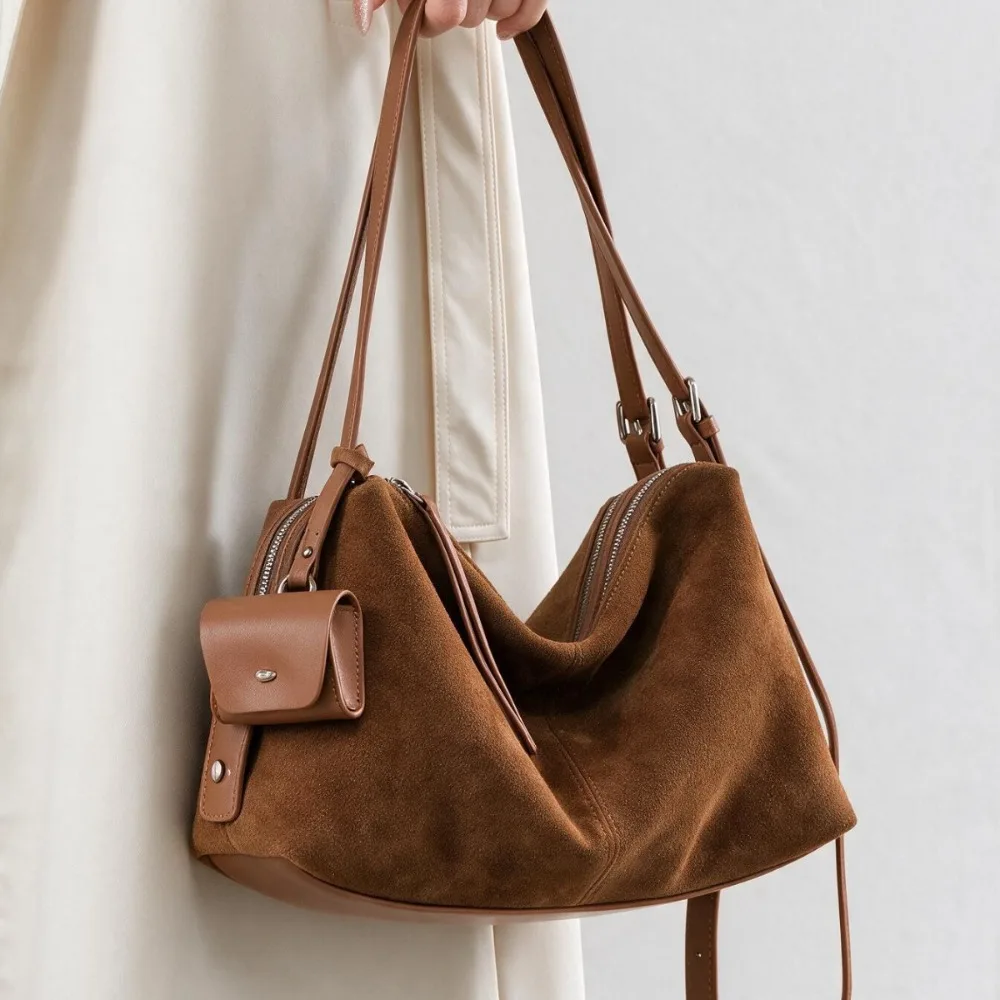 Lazy Wind Women's Bag Cowhide Leather Shoulder Messenger Tote Bag Senior Sense Commuter Texture Unique Fashion Large Capacity