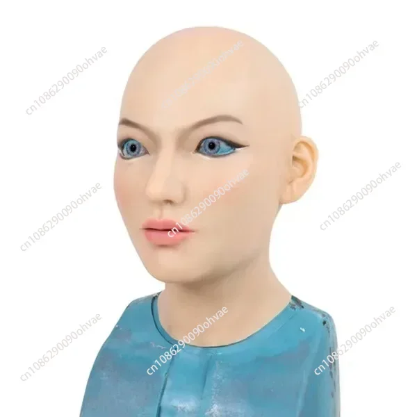 New Adult Full Head Mask Bald Female Shape of Silicone Dress Headwear Halloween Cosplay Accessories Mask Fake Girl Mask