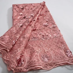 African Sequins Lace Fabric 2025 High Quality Embroidery French Mesh Tulle Lace Fabric Nigerian Lace Fabric for Wedding Dress