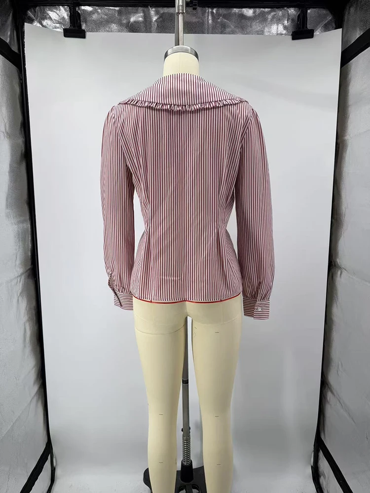 Besticktes Karohemd mit Taillenschnürung für Damen, Elegante Bluse mit Revers, Langen Ärmeln und Einreihiger Knopfleiste, Schlanke Passform, Neue Bürodamen-Partykleidung – Detail 5