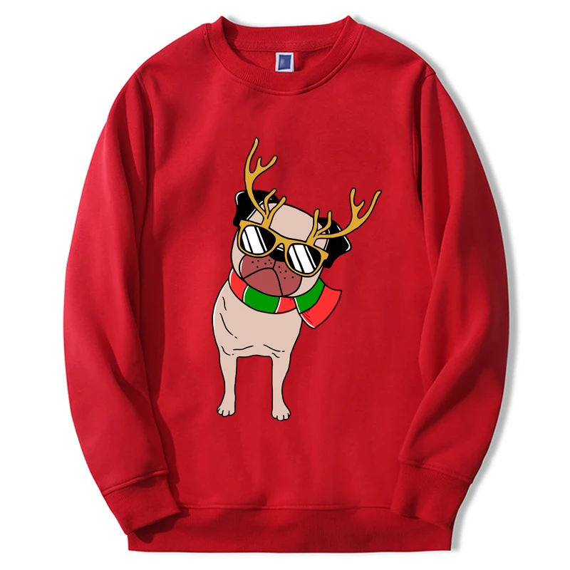 

Christmas Hoodies Pug Graphic Long Sleeve Casual Fashion Hoody Pullover Long Sleeve Men Top Hoody Spring Casual Sweatshirts
