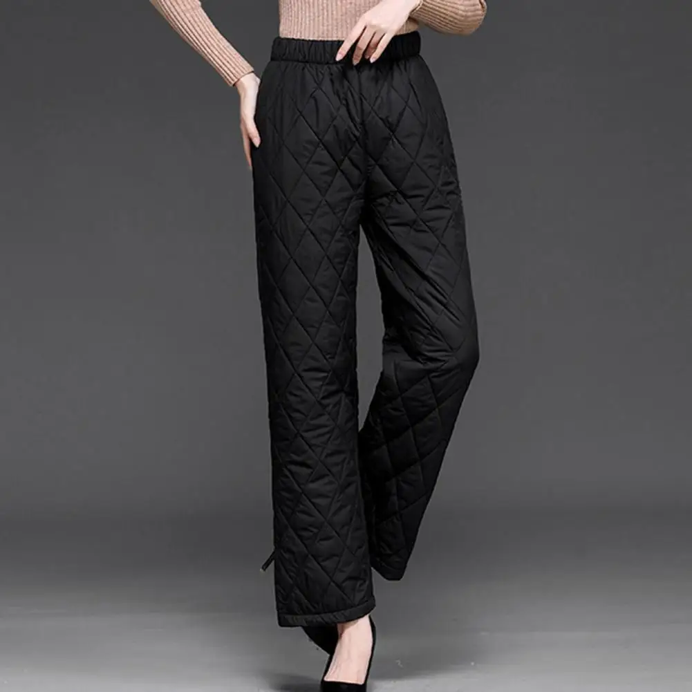 

Rhombic Cotton Padded Pants Women Long Pants Autumn Winter Women Elastic Waist Stright Long Wide Leg Pants Quilted Trousers