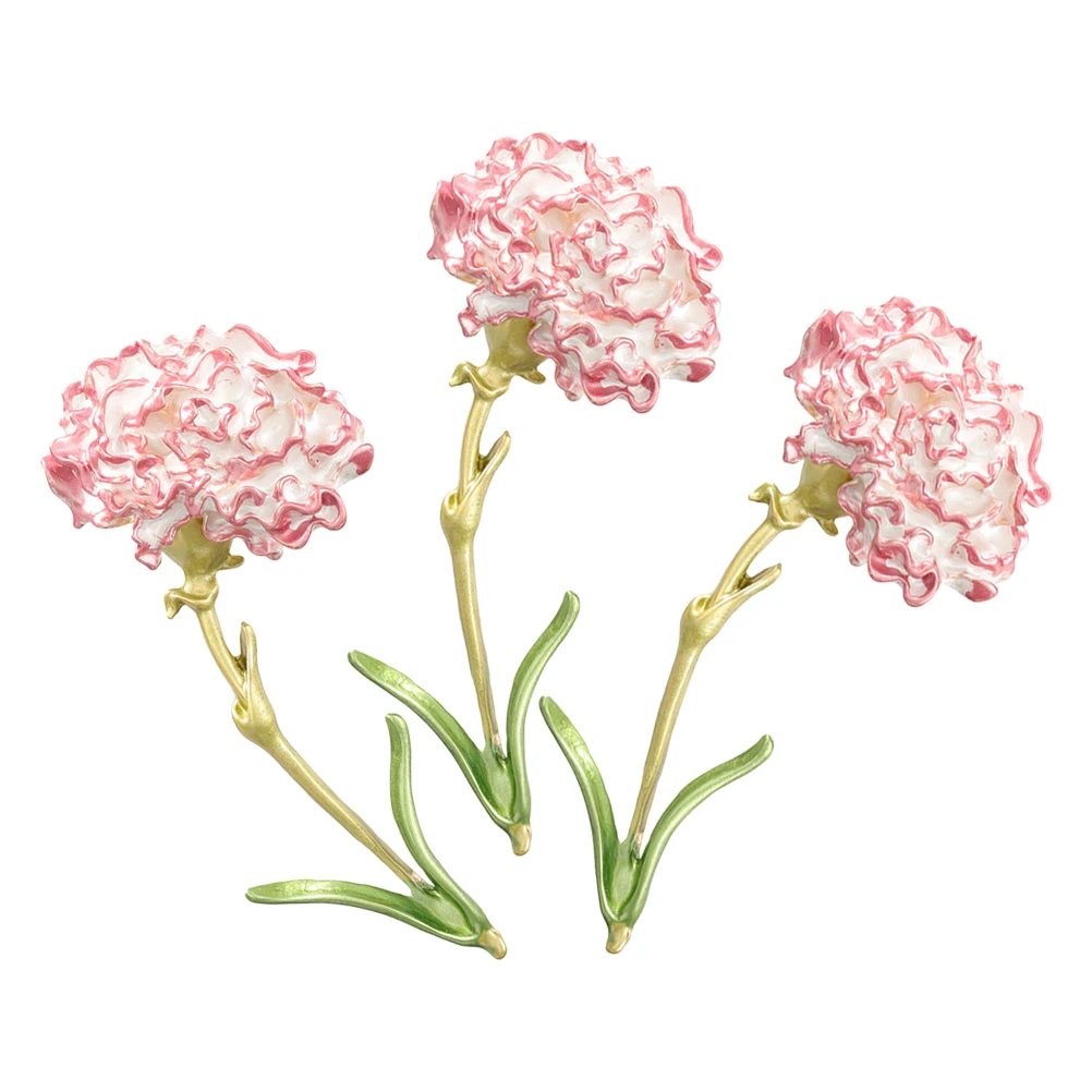 

3 Pcs Carnation Brooch Pin Flower Alloy Jewelry Accessories Elegant Commemorative Pins for Women Clothes Decorative