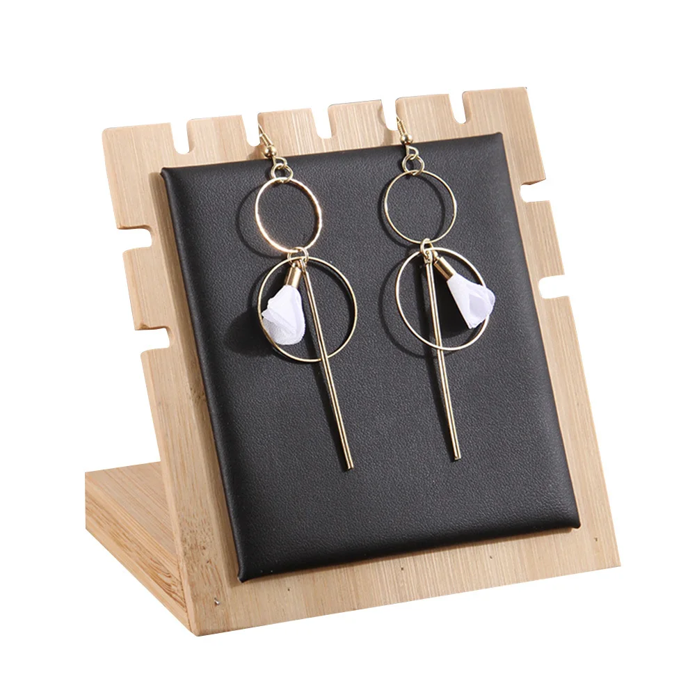 Bamboo Wood Jewelry Organizer Necklace Showing Stand Earrings Holder Display Rack Pendant Frame (Small Size, Black)