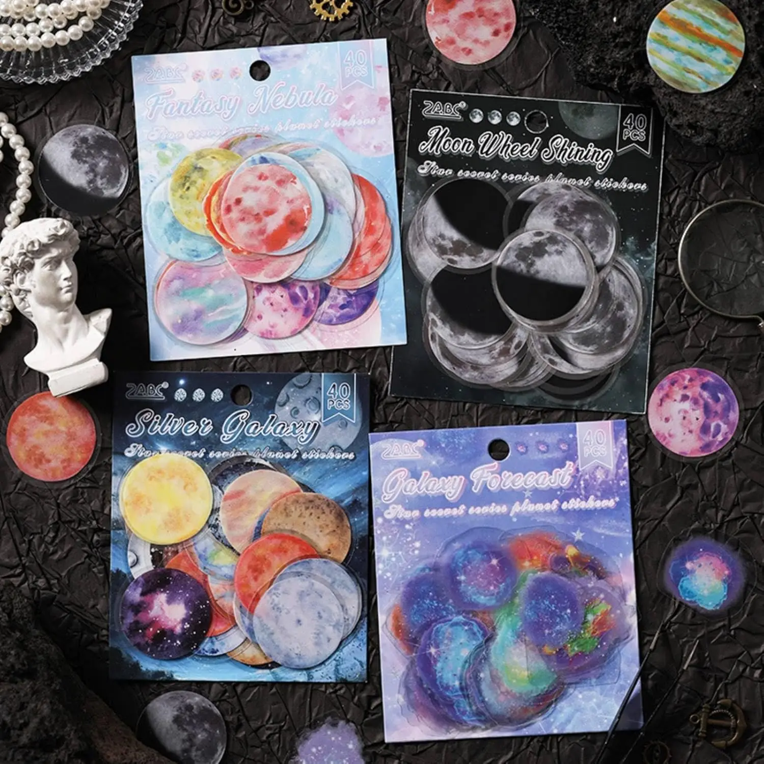 Moon Phase Stickers, 160PCS Lunar Phase Waterproof Decals For Water Bottles Cup Computer Mobile Phone Skateboard Guitar