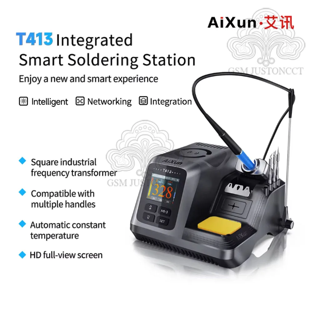 AIXUN-Estación de soldadura de precisión inteligente T413, 200W, Compatible con mango T245/T225 para reparación de PCB, estación de retrabajo de soldadura