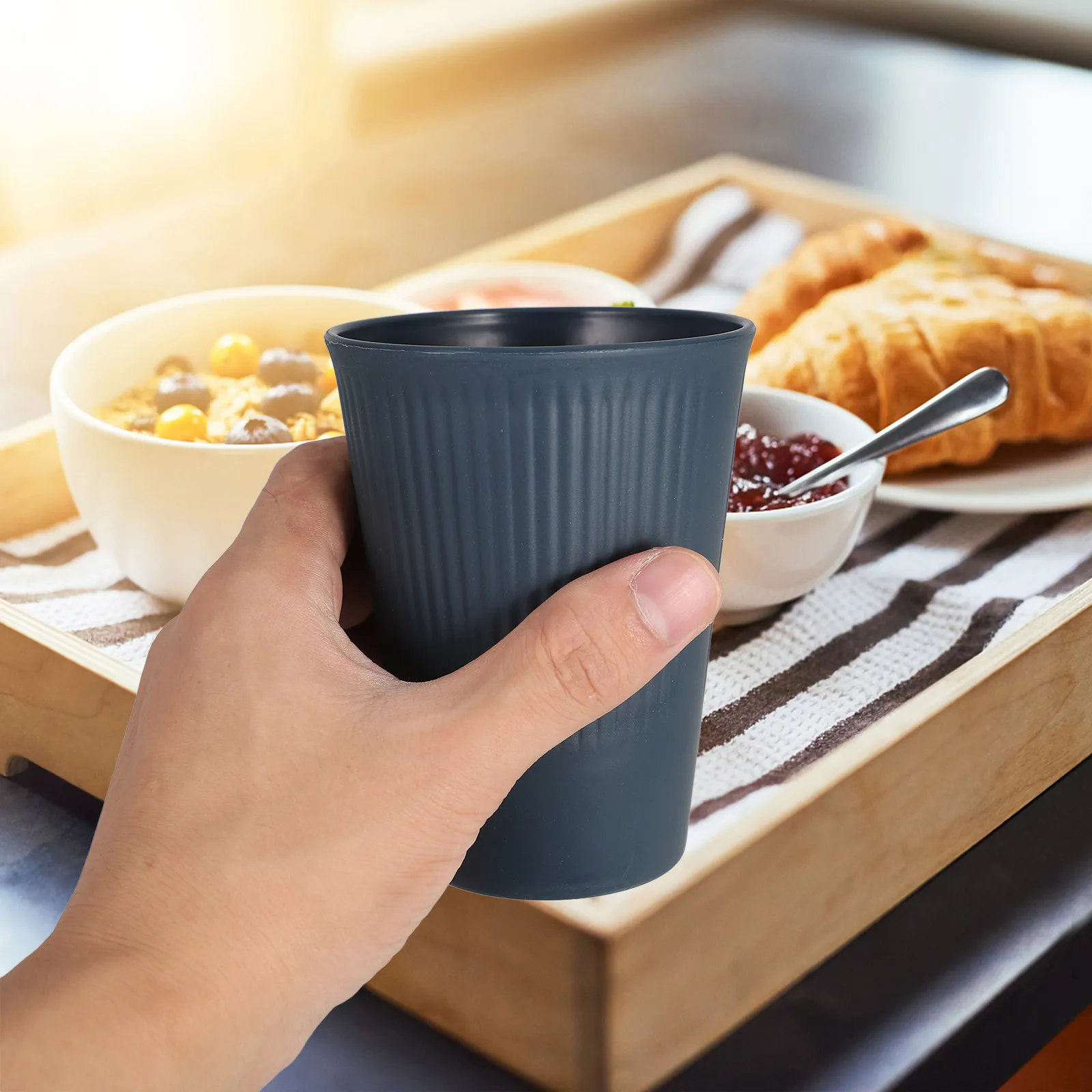 5Pcs Striped Reusable Drinking Cups Plastic Tumbler Cups for Kitchen Bathroom Home Office Juice Water Milk Beverages Toothbrush