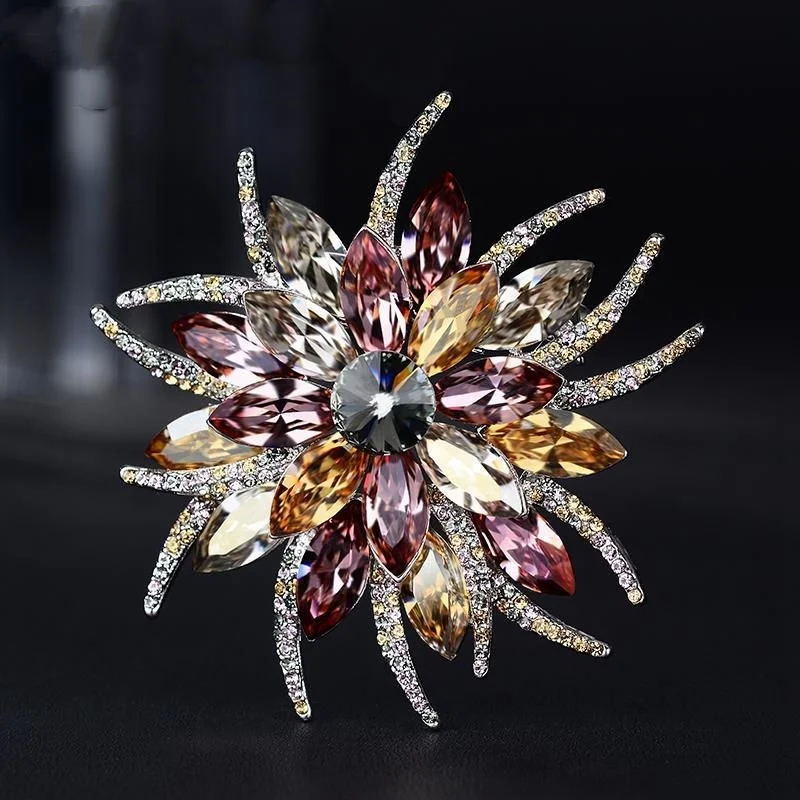 Luxury Flower Brooch Women\'s Pin Suit Accessories Jewel Crystal Simple Sunflower Brooch