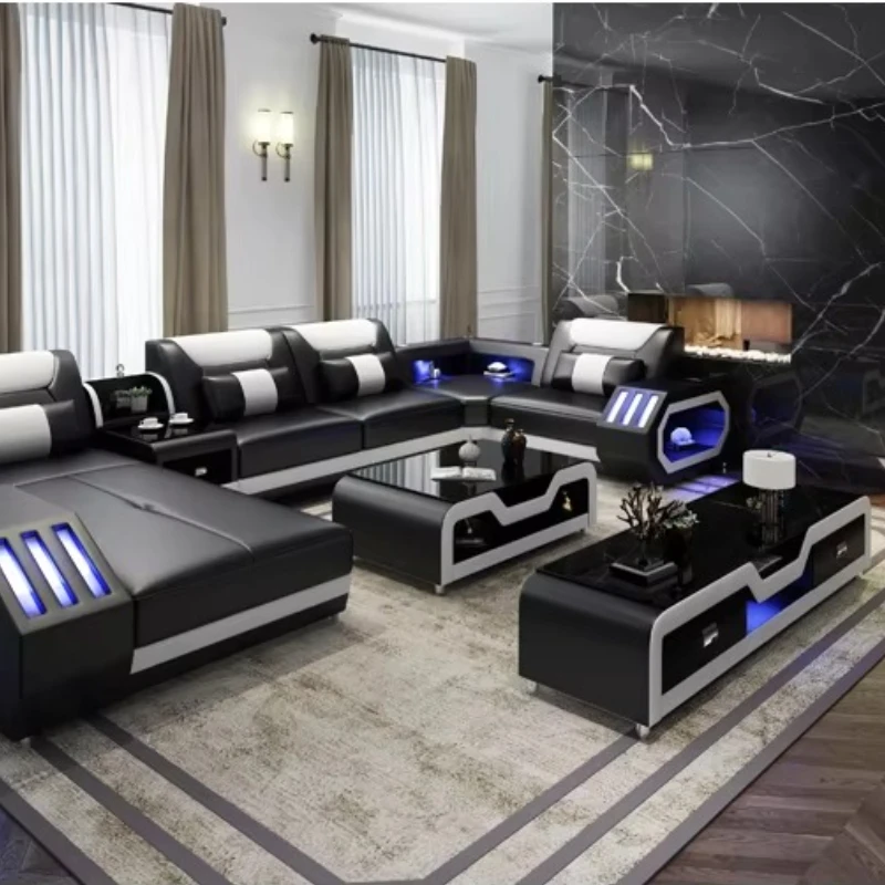 Modern Couch Living Room Leather High Back Comfortable Home Use Sofa