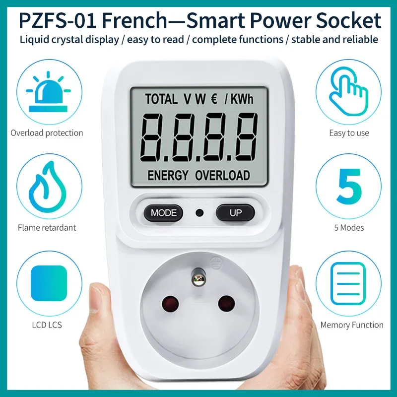 Medidor De Potência De Eletricidade LCD, Wattmeter, Tomada De Energia, Testador Elétrico, Tomada De Medição, Analisador, EU, FR, 220V